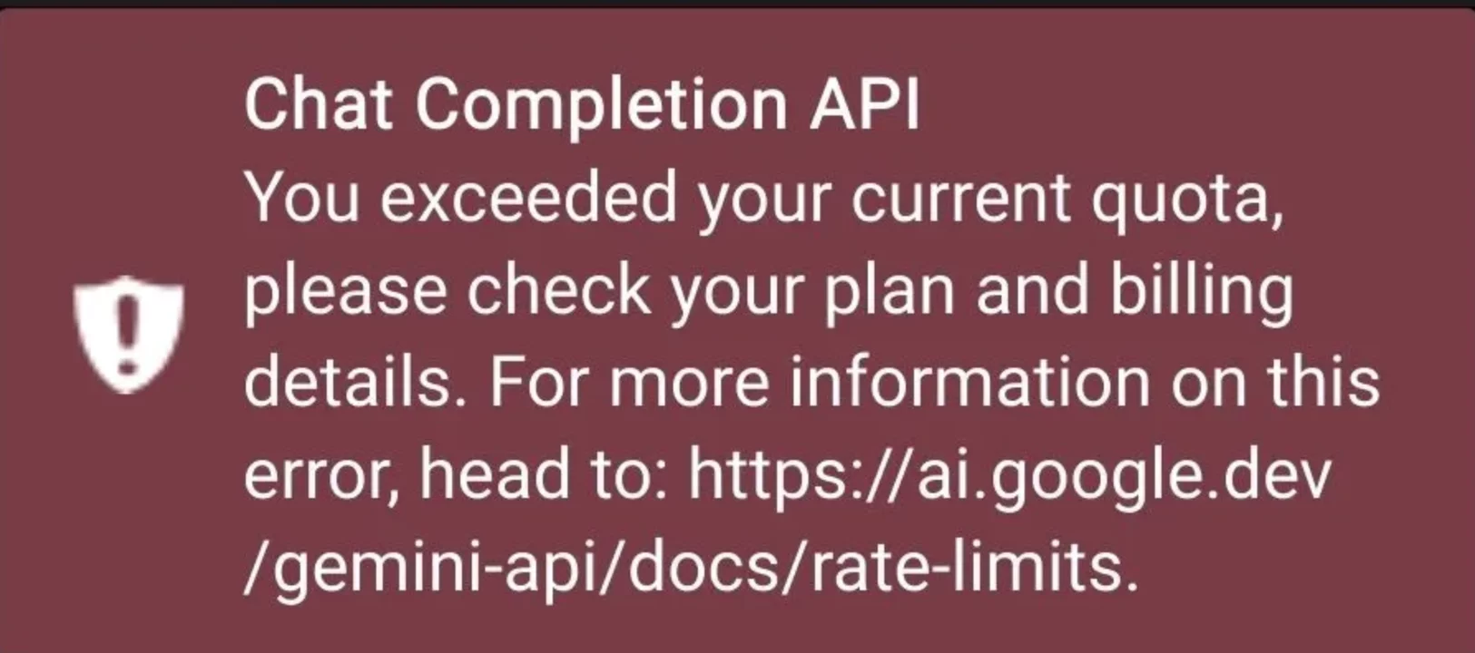 You exceeded your current quota error